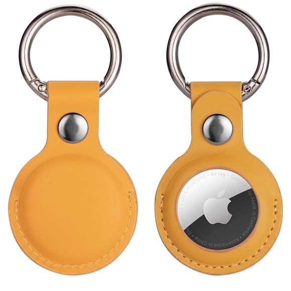 NWT Apple Airtag Asst Leather Holders w/Keychain Ring Yellow, Black, Brown, Red - Picture 3 of 7